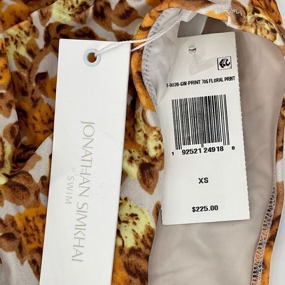 Jonathan Simkhai Ingrid Deep V One Piece Swimsuit 70s Floral Brown Orange XS New - Picture 10 of 14